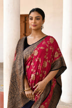 Joban Fashion Fuchsia Crepe Chiffon Pure Handloom Banarasi Silk Saree
