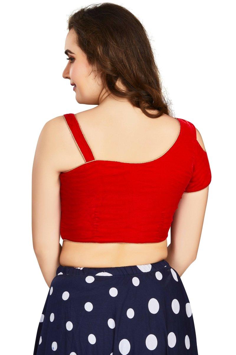 Aastha Fashion Women's Women's Red Velvet Solid Readymade Blouse