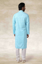 Raivat Ethnic Cotton Printed Work Kurta Pajama In Sky Blue Colour