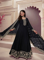 Anaita Black Embroidered Silk Stitched Anarkali Suit - Distacart