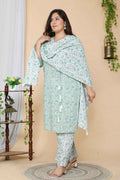 Miravan Women's Plus Size Floral Printed Straight Kurta And Palazzo With Dupatta Set