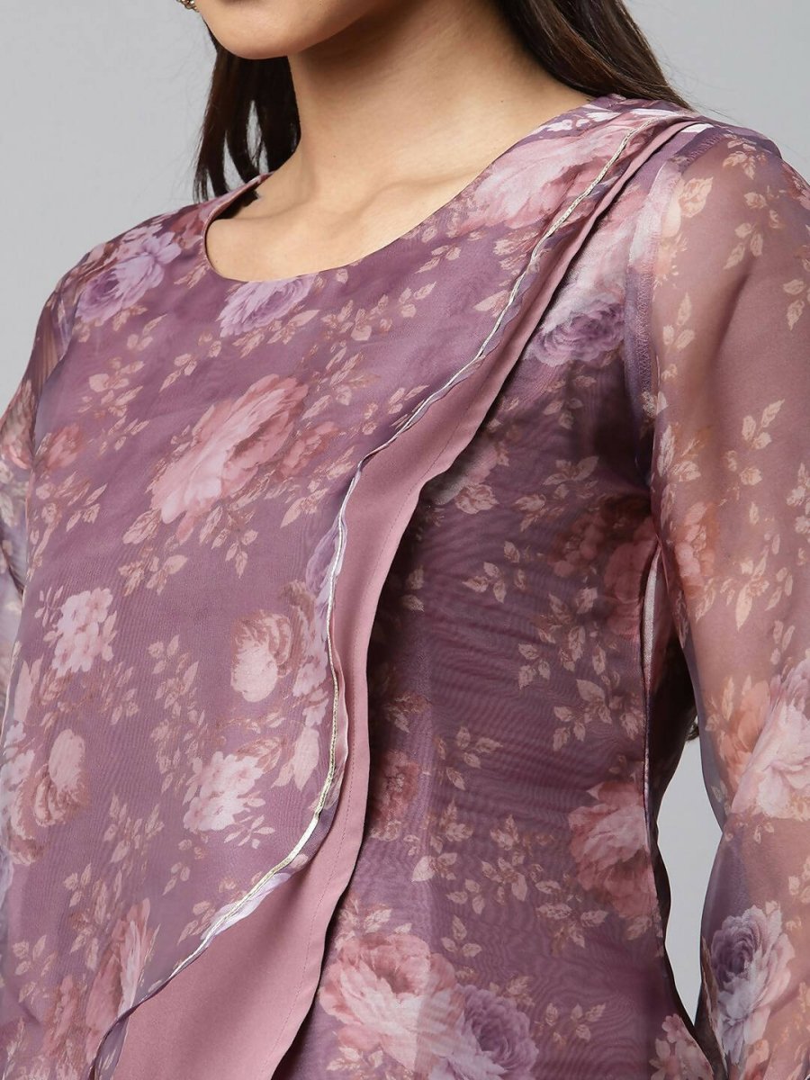 Ahalyaa Women Mauve Organza Digital Printed Tunic - Distacart