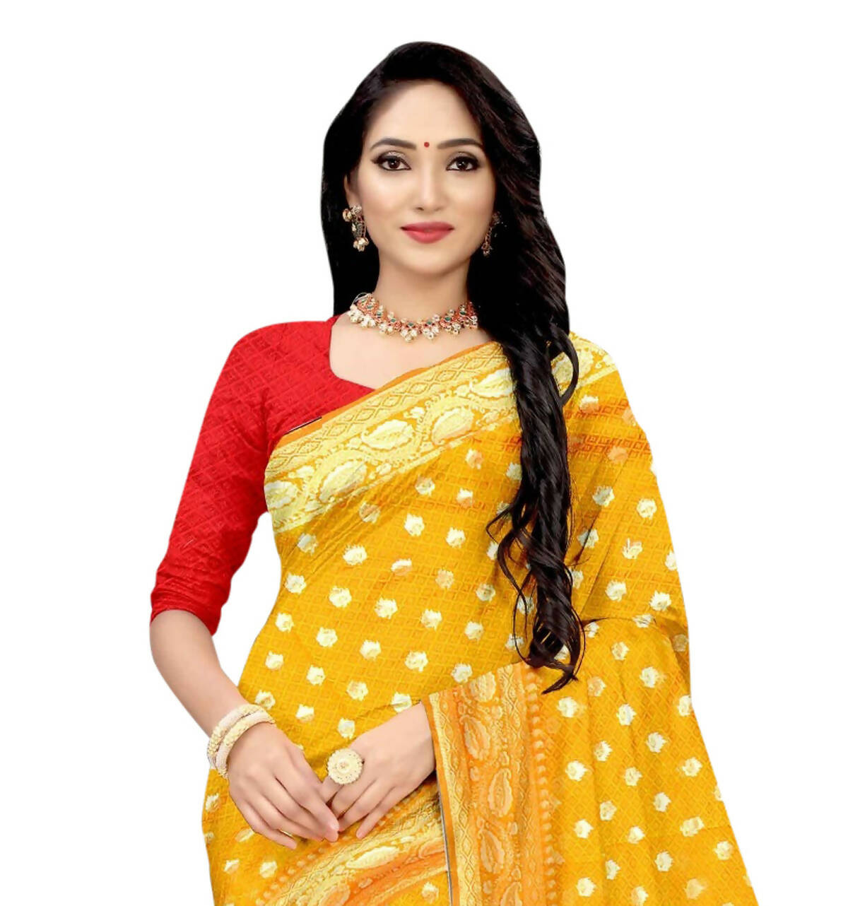 Vamika Mustard Weaving Banarasi Jacquard Saree - Distacart