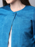 Even Apparels Blue 100% Viscose Open Front Statement Women's Jacket - Distacart