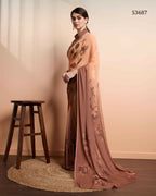 Brown Georgette Designer Printed Party Wear Saree - Cinderella