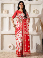 Shree Shyam Fashion Linen Cotton Red & White Saree - Distacart