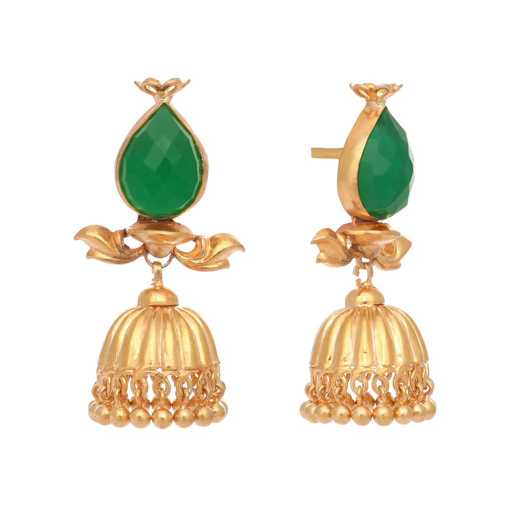 Nuyug 22K Gold Plated Emerald Stone Studded Ethnic Jhumkas - Distacart