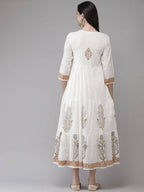 Yufta White Ethnic Printed Flared Dress