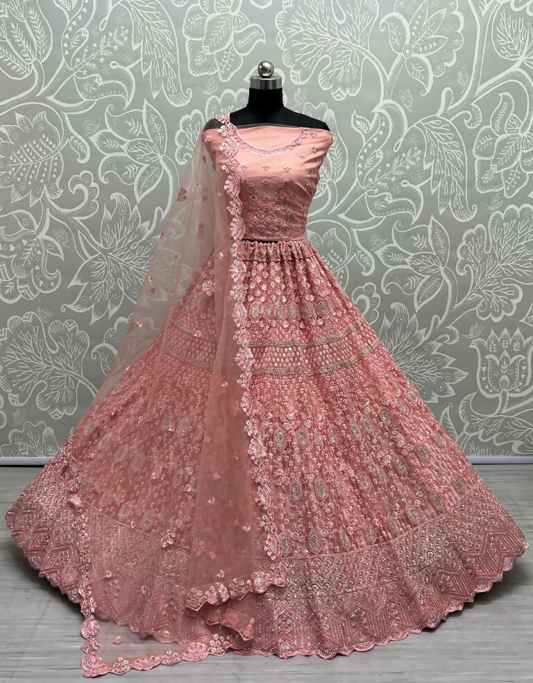 Jyoti Fashion Women's Pink Heavy Net Fancy Dori, Multi Thread, Rainbow Sequins and Diamond Work Wedding Lehenga Choli