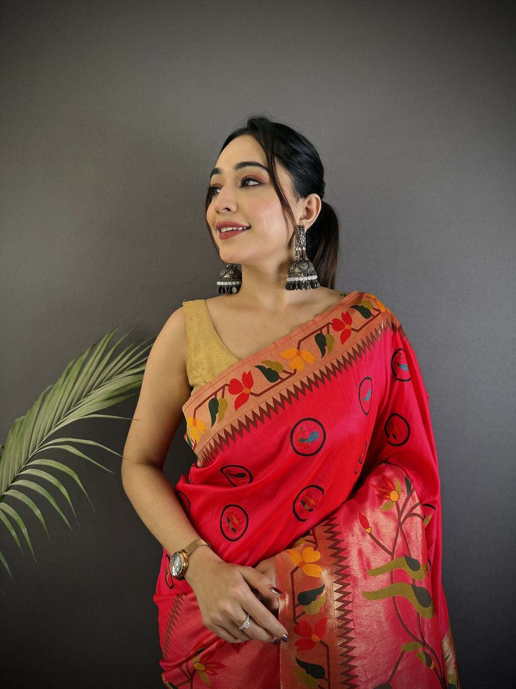 Joban Fashion Red Paithani Soft Silk Meenakari Saree - Distacart