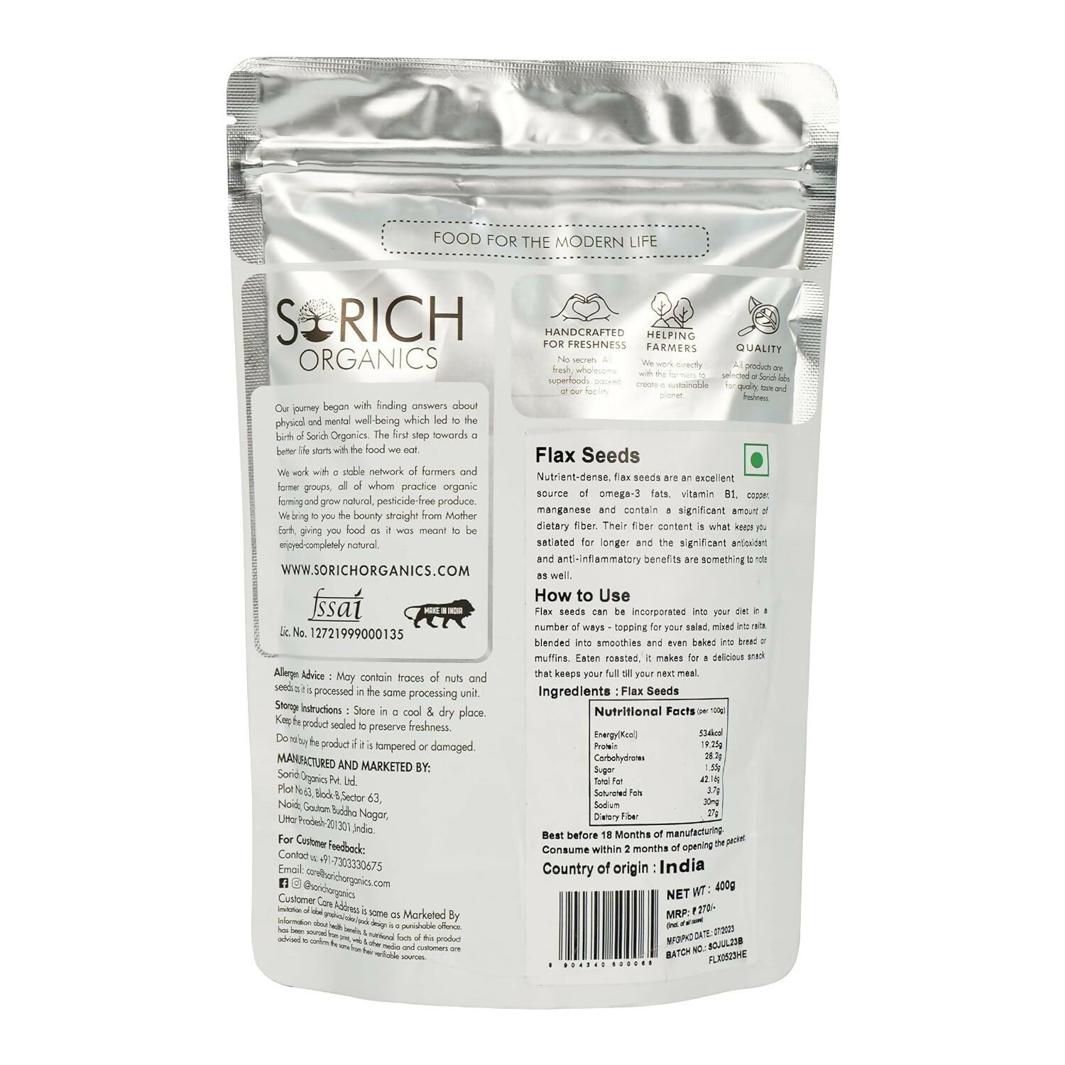 Sorich Organics Flax Seeds - Alsi Seeds - Distacart
