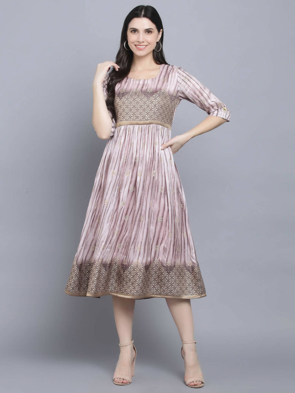 Myshka Women Grey Floral Midi Dress - Distacart