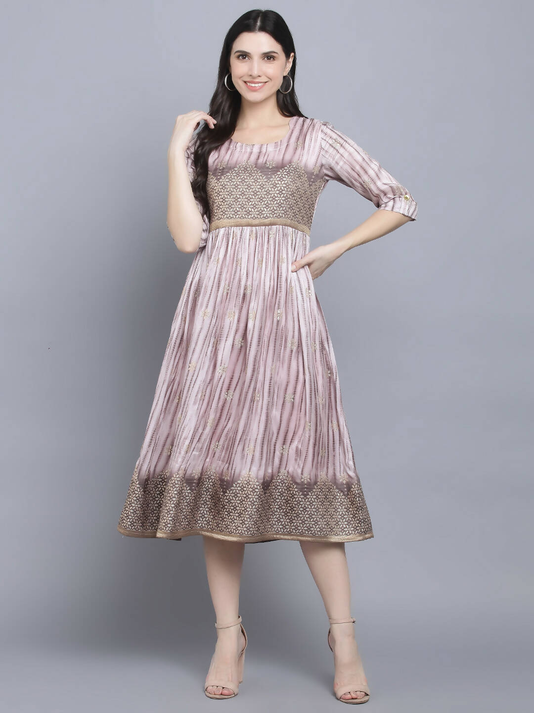 Myshka Women Grey Floral Midi Dress - Distacart