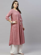 Miravan Women's Cotton Floral Print Anarkali Kurta With Dupatta