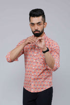 Miravan Men's Peach Spread Collar Floral Print Casual Shirt