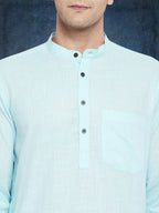 Even Apparels Men's Pure Cotton Blue Kurta