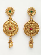 NVR Women's Gold-Polished Pink & Green Stone-Studded Peacock Design Temple Jewellery Set