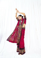 Red Chanderi Cotton Floral Printed Saree With Unstitched Blouse Piece - Kathika