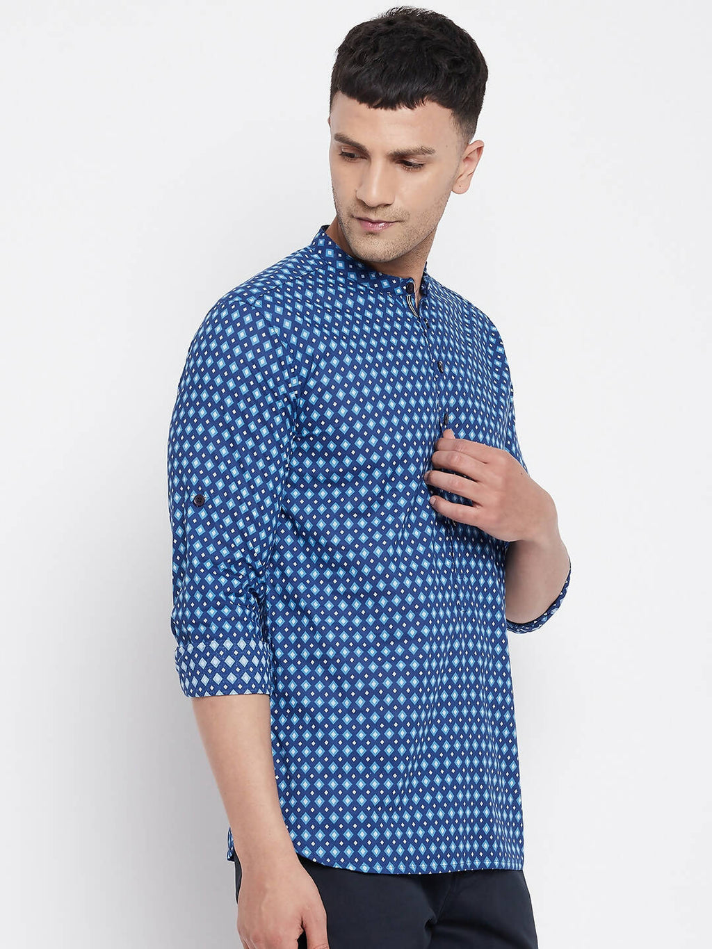 Even Apparels Blue Men's Pure Cotton Kurta With Band Collar - Distacart