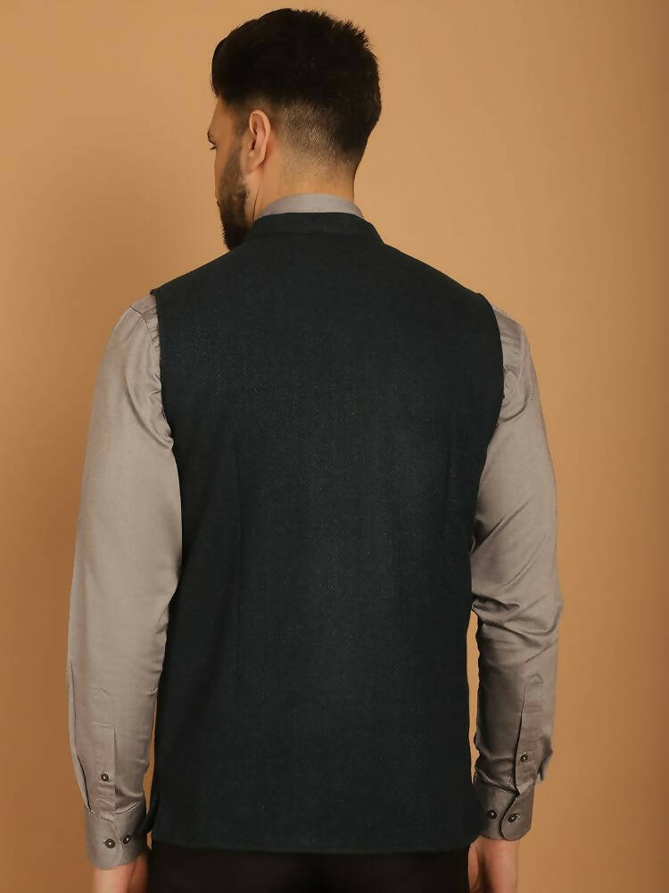 Even Apparels Pure Wool Nehru Jacket - Green