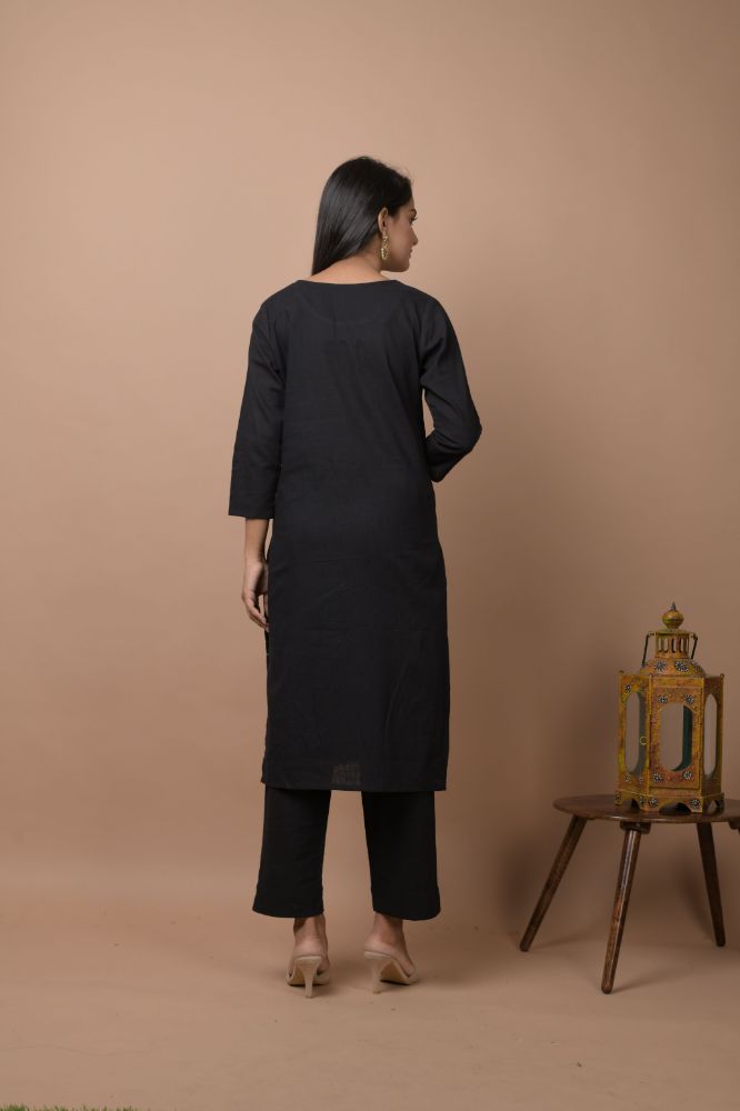 Kaajh Women's Black Solid Sequins Embellished Kurta Pant Set - Distacart