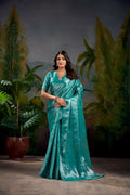 Vastranavya Firozi Kanjivaram Zari Weaving Work Saree with Unstitched Blouse