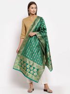 Myshka Women's Green Silk Print Casual Dupatta