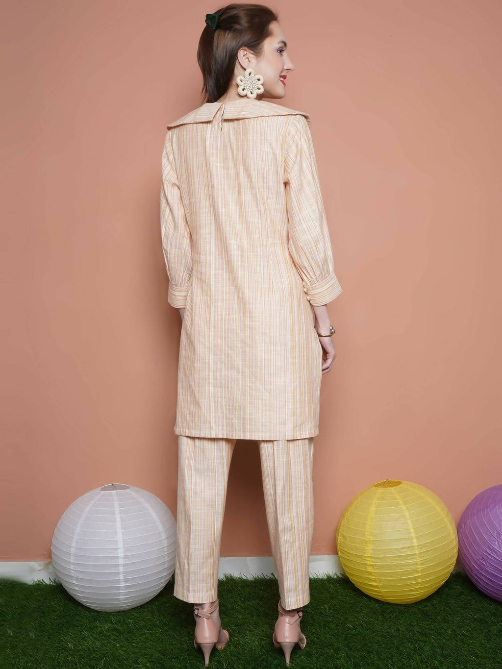 Women Republic Beige Striped Kurta Set - Distacart