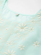 Ahalyaa Women Floral Embroidered Regular Kurta with Palazzos - Blue Color