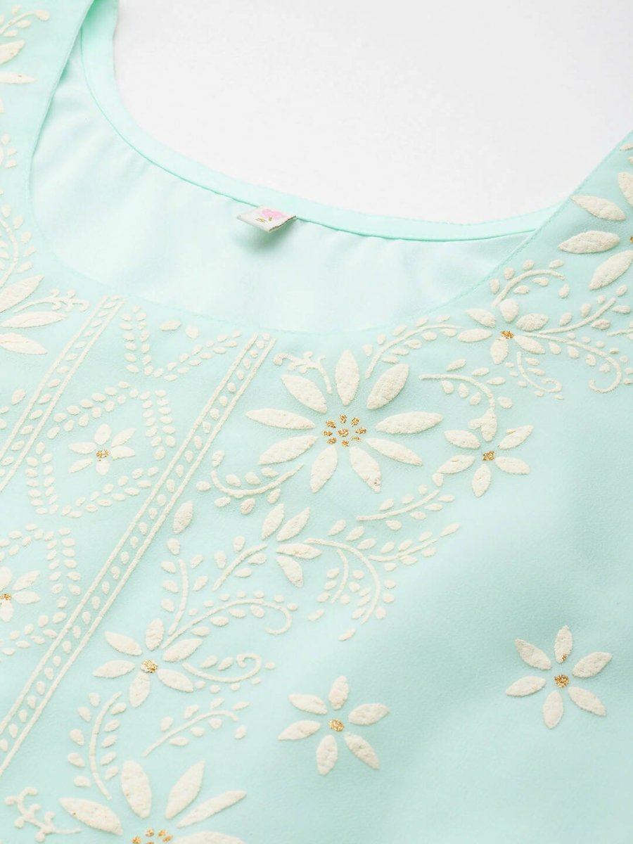 Ahalyaa Women Floral Embroidered Regular Kurta with Palazzos - Blue Color