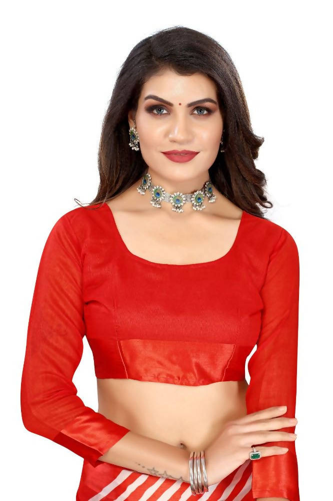Vamika Red Linen Satin Border Saree