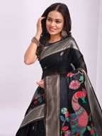 Shree Shyam Fashion Linen Cotton Black Saree - Distacart