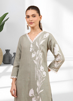 Joban Fashion Gray Linen Embroidered Readymade Long Kurta With Pant - Distacart