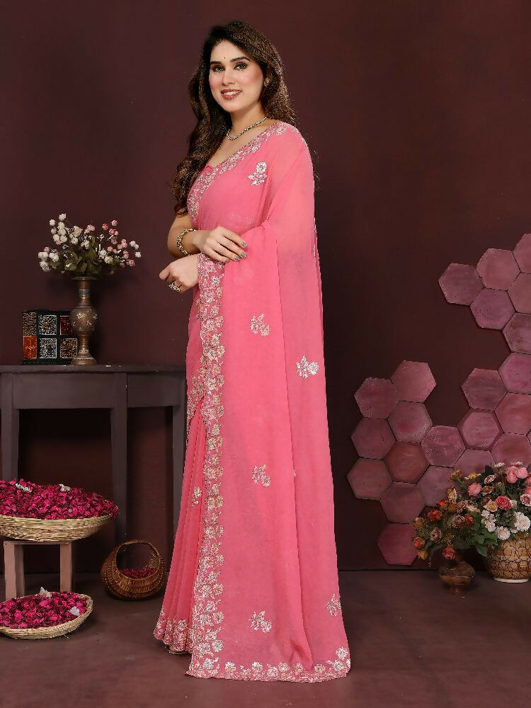 PR Fashion Gajari Georgette Embroidery Work With Embroidery Work Blouse Saree