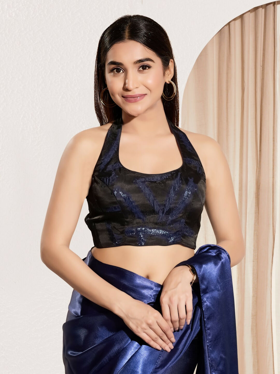 Joban Fashion Navy Blue Cotton Padded Blouse With Square Neck Sleeveless - Distacart