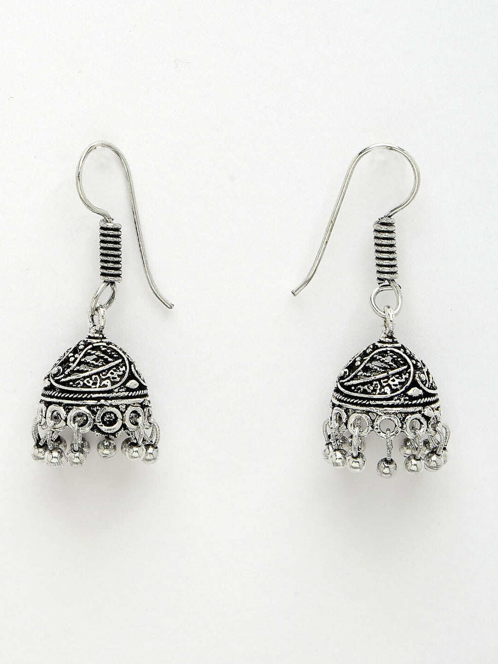 NVR Women's Black Silver-Plated Choke Oxidized Necklace with Jhumka Earrings