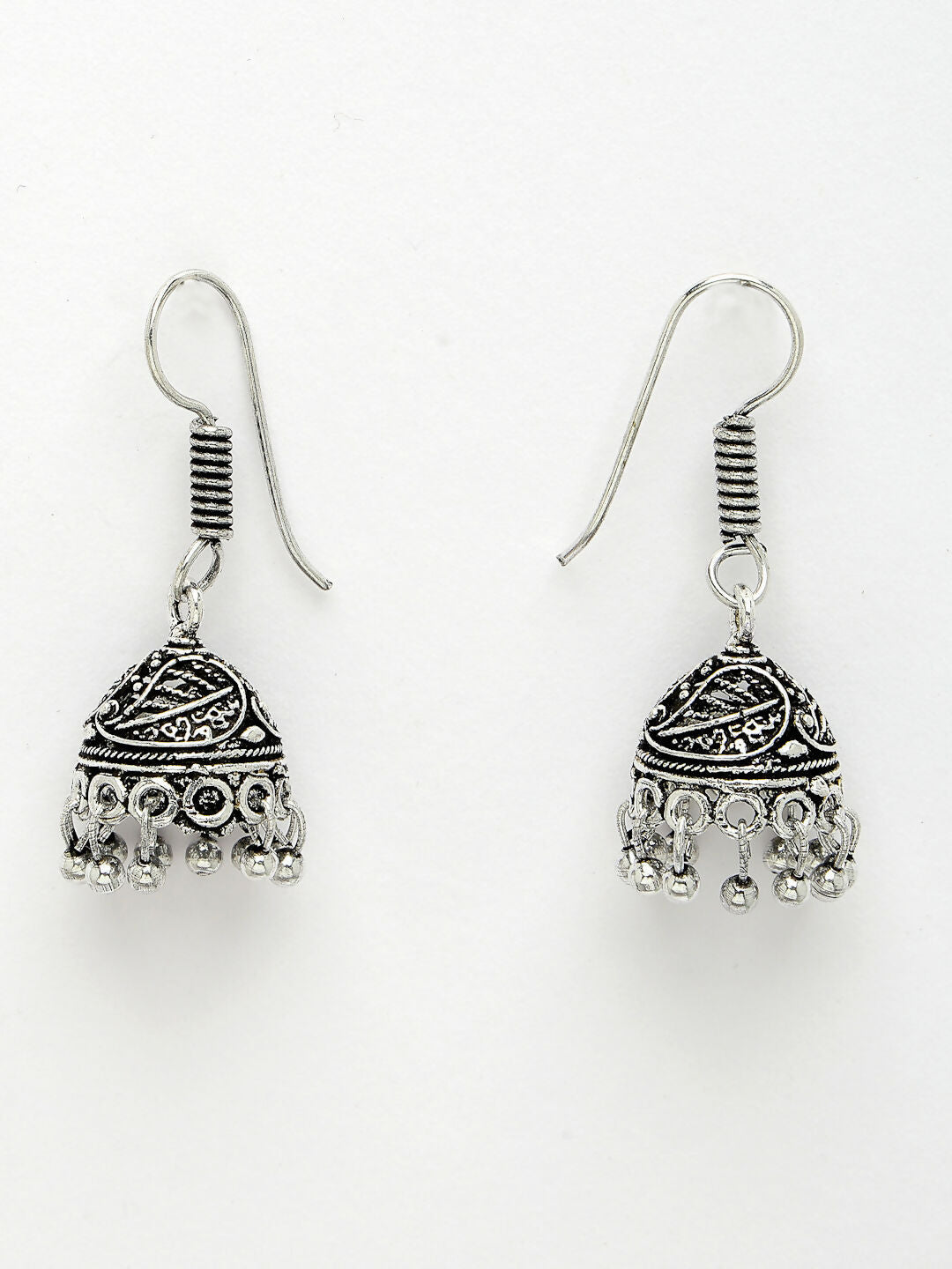 NVR Women's Black Silver-Plated Choke Oxidized Necklace with Jhumka Earrings