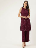 Joban Fashion Mahroon Rayon and Embroidered Work Straight Kurta Bottom Set
