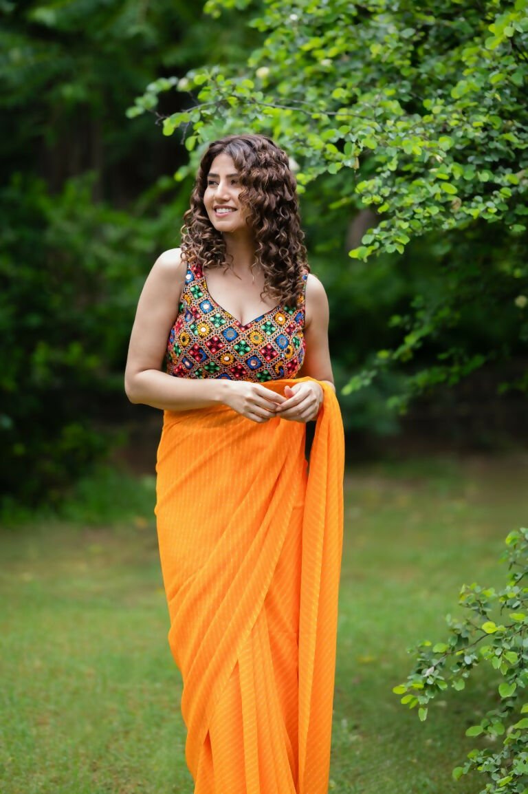 Amodini Designer Studio Women's Mirror Work Black Sleeveless Blouse