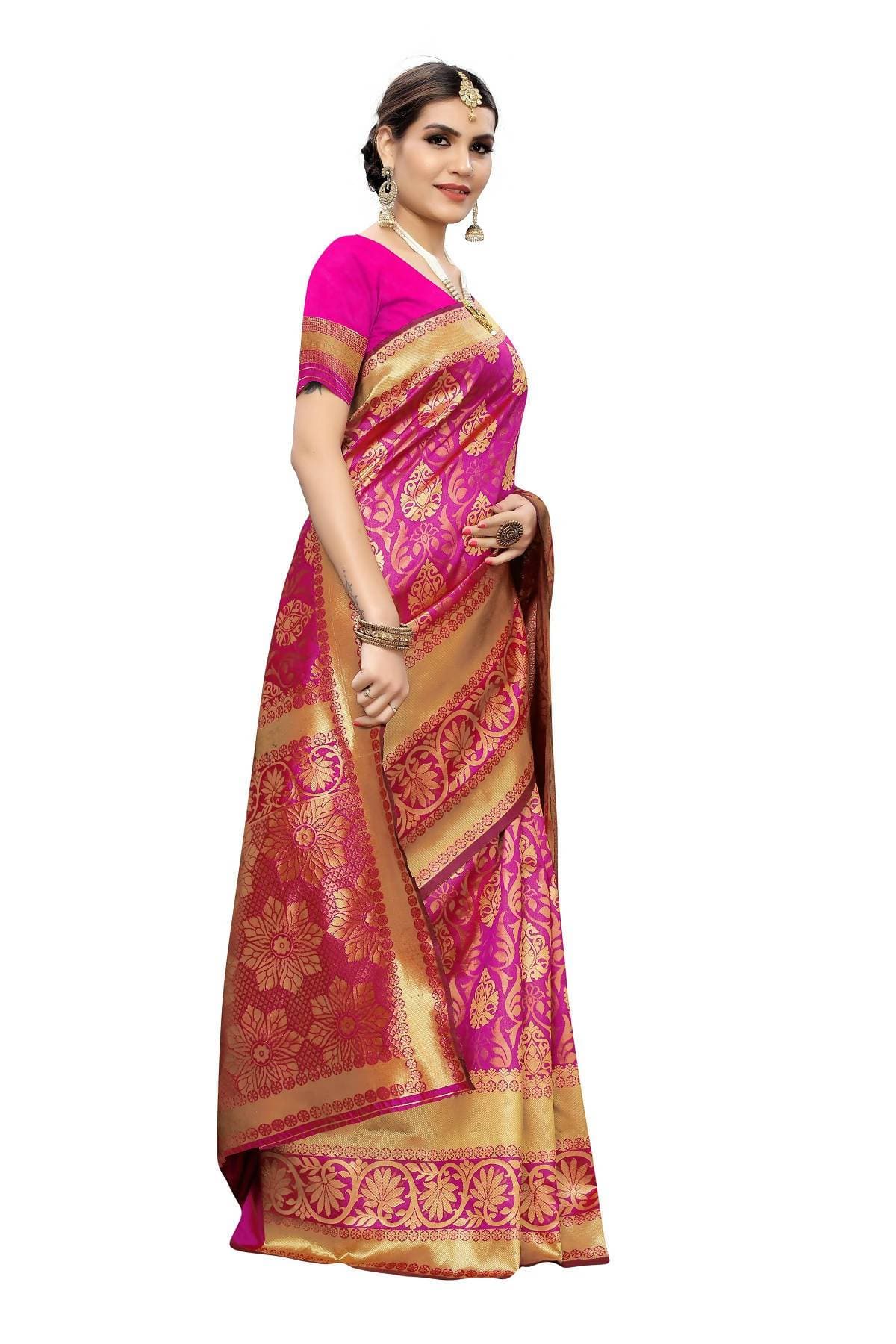 Vamika Banarasi Jaquard Pink Weaving Saree