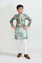 Joban Fashion GrorgetteGreenKurta With Straight Fit Pant