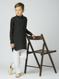 Joban Fashion Kids Island Full Sleeves Texture Cotton Kurta and Pyjama Set - Black - Distacart
