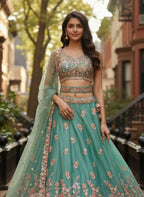 Lehenga Mart Designer Indian Wedding Lehenga Choli-Sky Green - Distacart