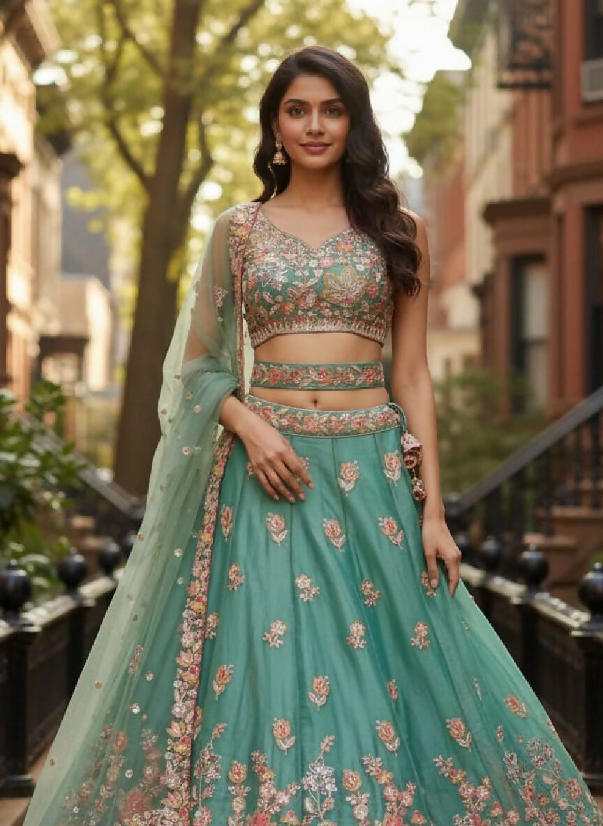 Lehenga Mart Designer Indian Wedding Lehenga Choli-Sky Green - Distacart