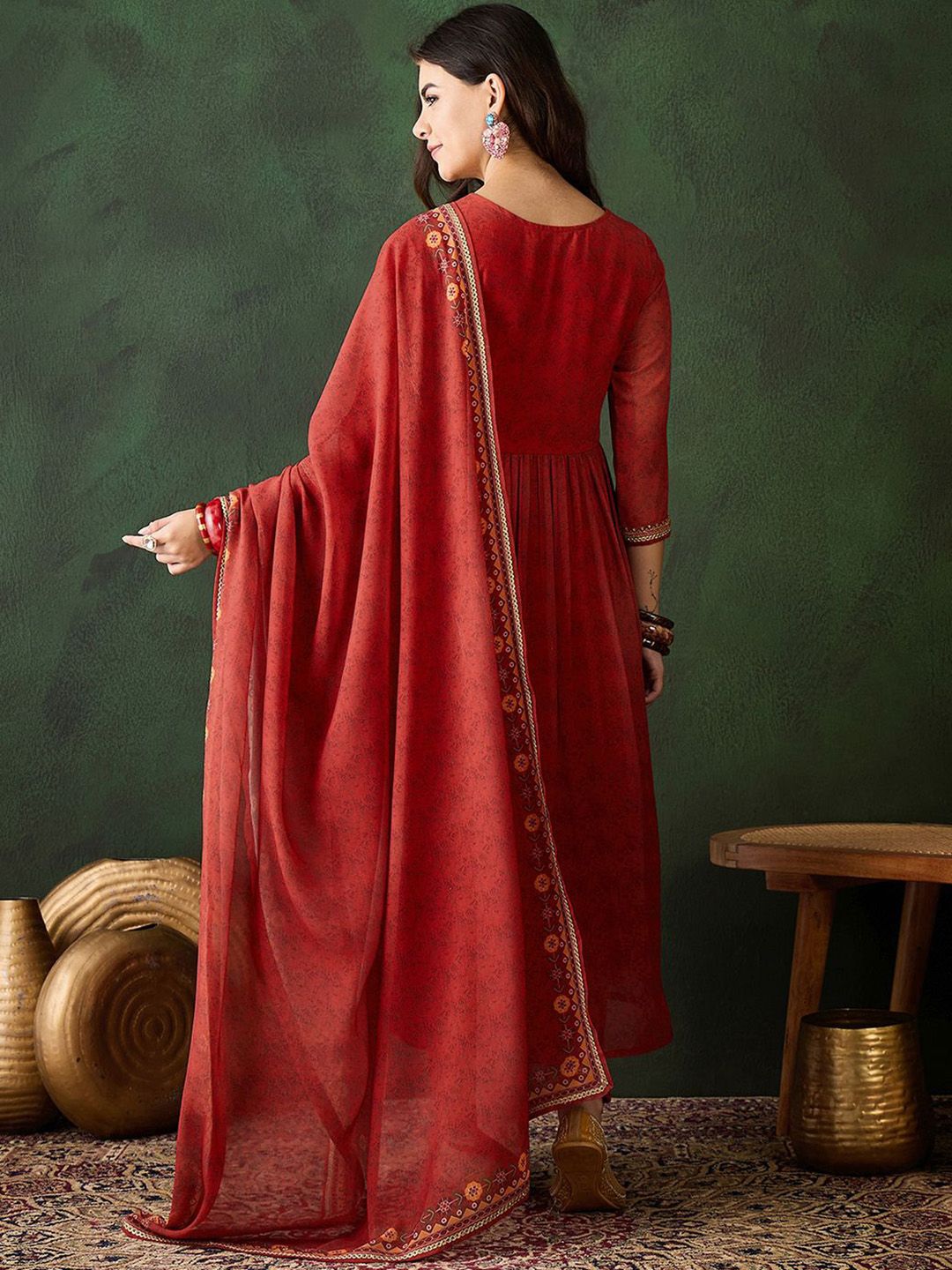 Sangria Zari Sequence Embroidered Kurta & Trousers With Dupatta