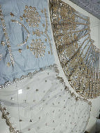 Jyoti Fashion Glamorous Grey Zari With Paper Mirror Embroidered Net Lehenga Choli with Dupatta