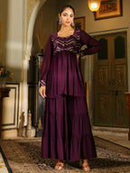 Janasya Purple Georgette Sequined Tunic & Bottom