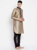 Even Apparels Beige Art Silk Men's Kurta With Contrast Collar And Placket - Distacart
