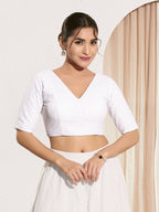Joban Fashion White Shifli Padded Blouse With V Neck Elbow Sleeves - Distacart