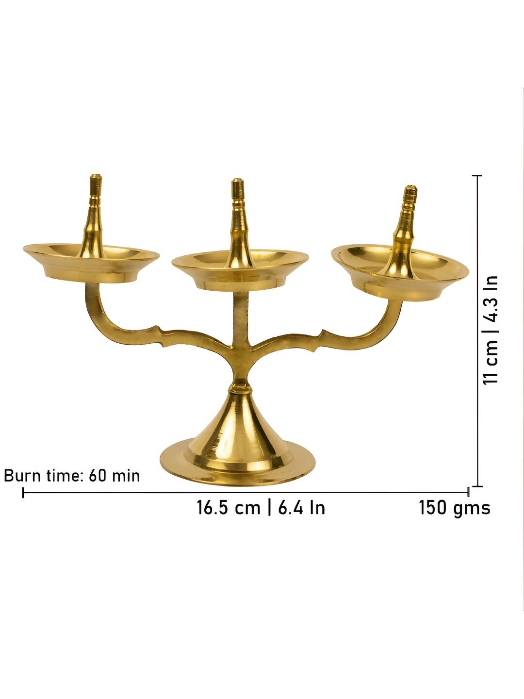 Spillbox Gold Toned Triple Lamp Diya Pooja Essentials